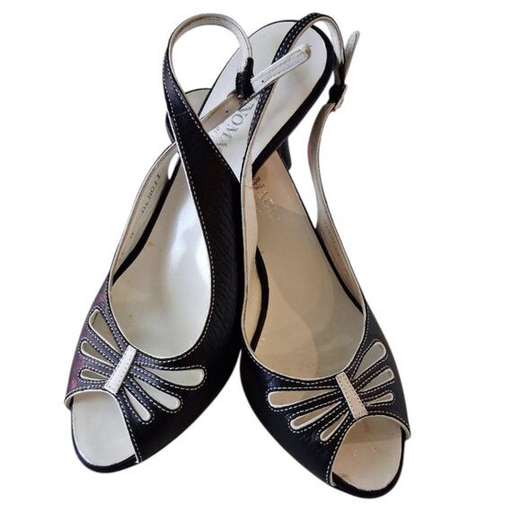 Brunomagli Italian Leather Black & White Cut-Out Ladies Heels Sz 6 - Picture 1 of 8